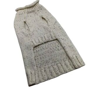 White Dog Sweater Knit Sequin Turtleneck Warm Winter Pet Acrylic Blend Cozy